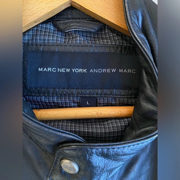 Marc New York Andrew Marc Leather Jacket Men’s Large Heavy Distressed Moto Black - Picture 3 of 14